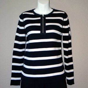 LRL Lauren Jeans Co. Black and White striped Cotton Knit top Size M
